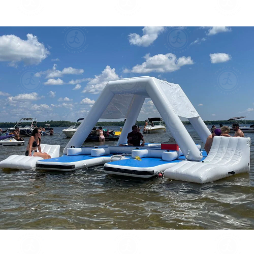 5x5m Size 6-8 Peoples Sports Island Lounger Inflatable Floating Platform Bed Inflatable Island With Sunshade & Solar Panels - Image 5