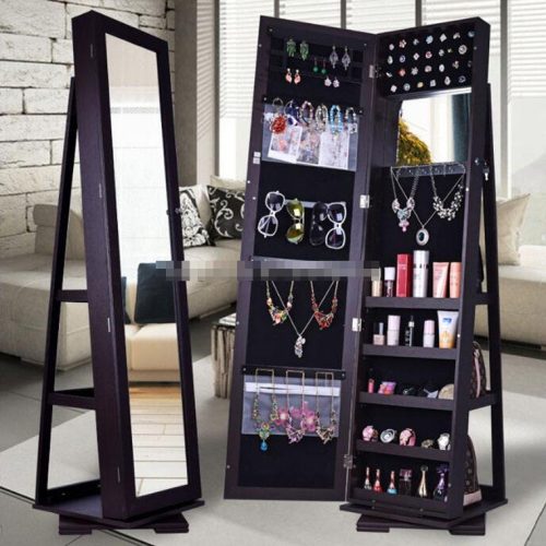 Wooden Full Length Mirror Jewelry Cabinet