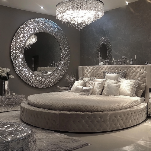 Led Furniture Mirror Bed King Size Silver Frame Bedroom Mirrored Bed - Image 7