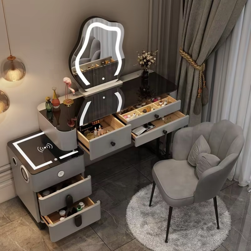 Dressing Makeup Table With Side Cabinet Vanity Desk With Mirror and Lighting - Image 6