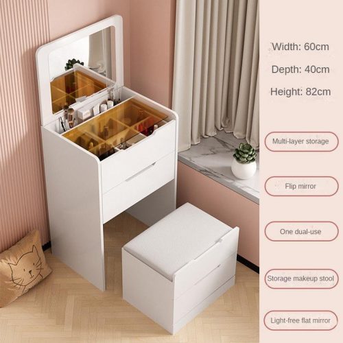 Simple Bedside Dresser Modern Bedroom One Piece Flip Vanity Cabinet Flip-Able Multifunctional Makeup Table - Image 6