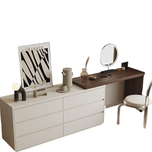 Bedroom Dressing Table With Cabinet Nordic Dressing Table With Mirror Wooden Make Up Table With Led Light - Image 6