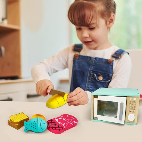 Kitchen Play Children Food Kids Microwave Oven Toy Wooden Microwave Toy Learning Toys For Preschool - Image 6