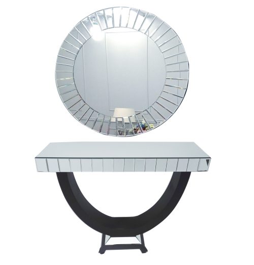 Hotel Mirrored Furniture Black Wooden Base Console Table With Wall Mirror - Image 6