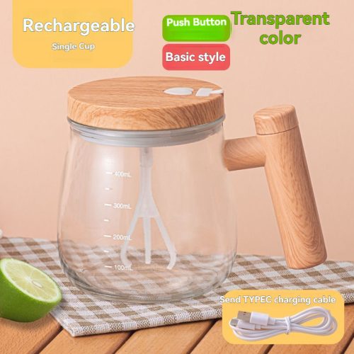 Modern Glass Electric Blender Mixer Mug-Portable Automatic Mixing Cup Maple-Colored Coffee Mug On-The-Go