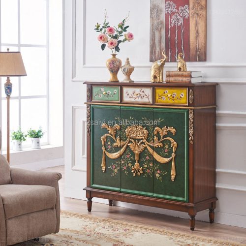 Wholesale Light Luxury Living Room Cabinets Retro Solid Wood Multi-layer Storage 4 Doors 4 Drawers Shoe Cabinet - Image 6