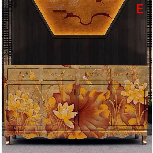 Gold Leaf Sideboard Painted Cabinet Living Room Dining Room Porch Cabinet Solid Wood Console Tables Vintage  120*40*90cm - Image 6