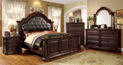 Luxury Antique Bedroom Set Antique Wooden Queen/King Bedroom Genuine Leather Cover