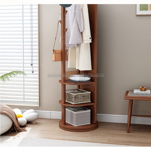 Rotating Wooden Full Length Mirror Storage Shelf with Coat Rack - Image 5