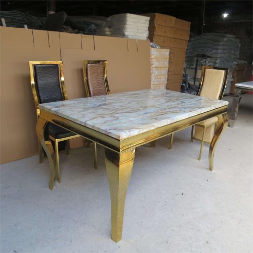 European Modern Dining Room Table 4 6 8 Chairs Seater Dining Table Set Luxury Gold Stainless Steel Marble Dining Table - Image 6