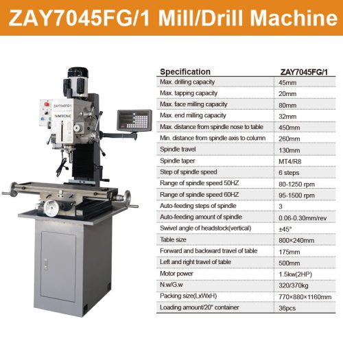 ZAY7045FG/1 High Quality Mini Benchtop Type Manual Mill Drill Vertical Drilling and Milling Machine for Metal Processing - Image 6