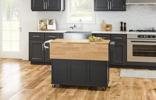 Kitchen Cart with Wood Top and Drop Leaf Breakfast Bar - Image 7