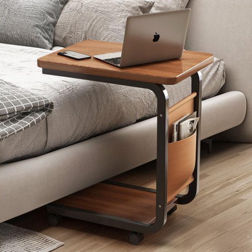 Corner Coffee Bedside Table with Wheels C Shape 2 Tiers End for Small Space in Living Room Rolling Storage Rack Shelf - Image 7