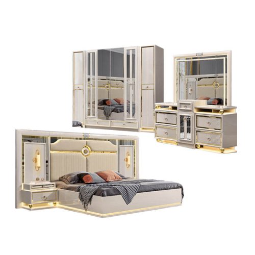 Contemporary Wood Frame Double King Size Leather Bed Home Suite Wooden Full Bedroom Furniture Set - Image 8