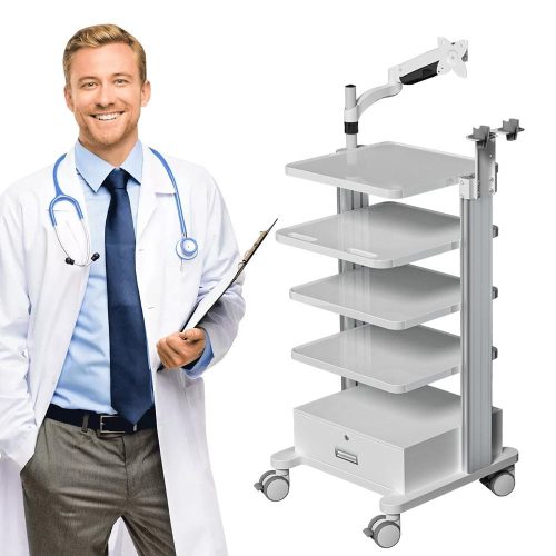 Hospital Mobile Workstation With Monitor Mount Holder 4-layers Storage Platform Medical Trolley Cart - Image 7