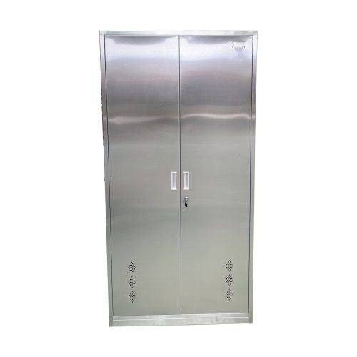 2 Door Stainless Steel Locker Weather-Resistant Outdoor Changing Room Metal Cabinet with Wooden Top