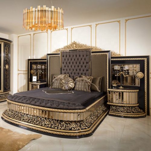 Royal Italian Bedroom Furniture Set Luxury Comforter King Size Bed + Nightstand