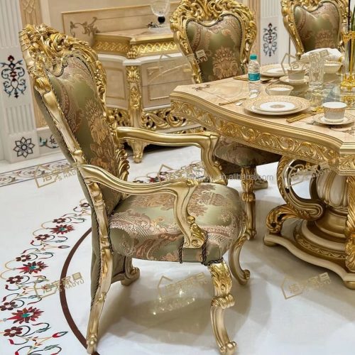 High End European Style Solid Wood Royal Dining Room Furniture French Classic Wooden Luxury Arm Chair