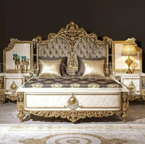 Wooden And Gold Double Bed Genuine Leather Bed Frame Double King Size Bed - Image 2