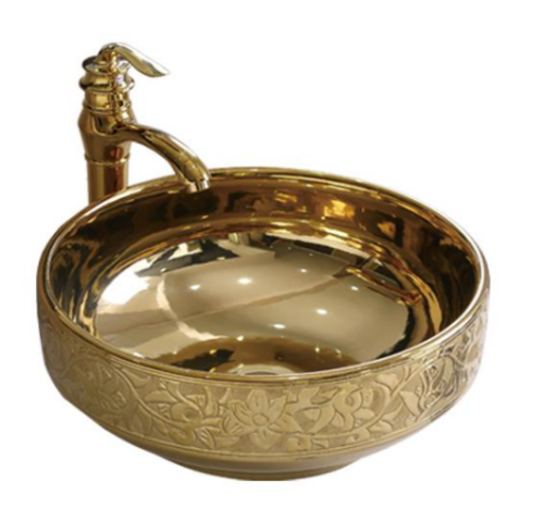 Sanitary Ware Ceramic Silver Bathroom Wash Basin Flower Plating Art Basin