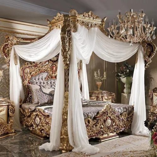 Imperial Hand Made European Rococo Gold Leafing Antique Bed 200X200X200 cm - Image 2