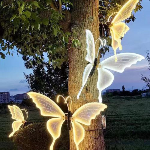 Modern New Design Outdoor Christmas Theme Light Wedding Party Dynamic Wings Garden Decoration Iron Butterfly Light (10 MOQ is required)