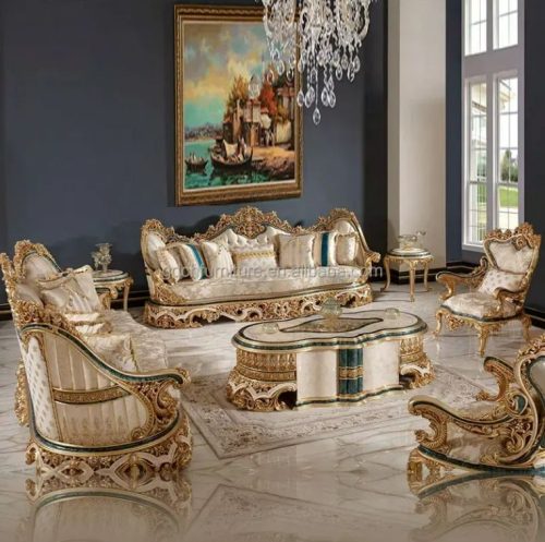 Living Room Furniture Hand Carved Sofa Royal French Furniture Fabric Sofa Set