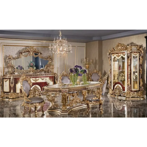 Royal Classic Dining Room Turkish Furniture Table Set Luxury French Rectangular Wooden Dining Set