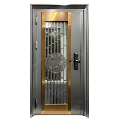 Vertical Grain Golden Color Frosted Glass Bronze Color Stainless Steel Entrance Door - Not Including Handle 1 Square Feet Price