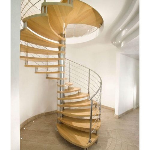 Modern Villa Design Double Beam Curved Wooden Spiral Staircase (1 Set Price)