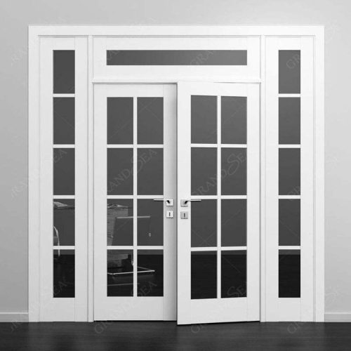 Modern Unique Main Sidelight Design Contemporary Custom Glass Panel White Interior French Door