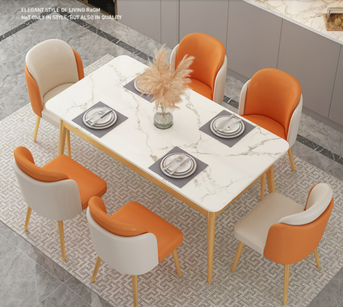 Wholesale Modern Simple Style Dining Room Set Rectangle Dining Table Chair Light Luxury Marble Household Dining Table