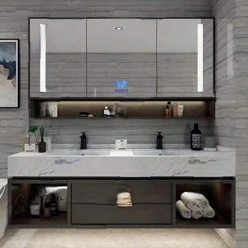 Wooden Panel Bath Cabinet Bathroom Vanities with Mirror Sink(1 Square Meters Price) - Image 2