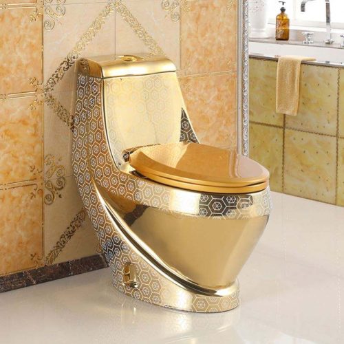 Luxury Bathroom Gold WC Toilet Washdown Siphonic One Piece Toilet