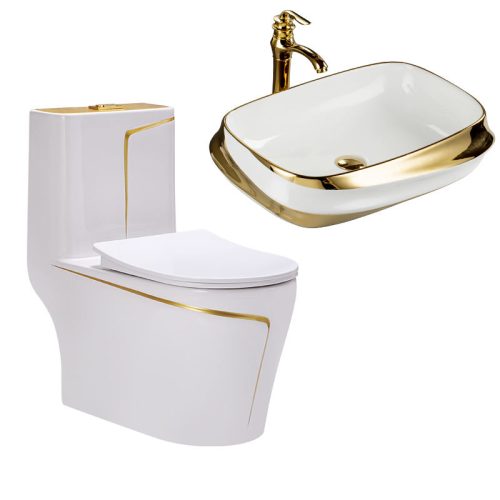 Modern Gold Line Colored One Piece Toilet and Sink Bathroom Wc Toilet Sanitary Ware