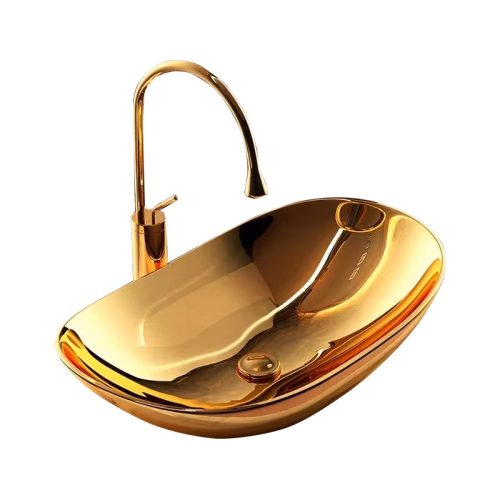 Ceramic Lobby Sink Bathroom Sanitary Ware Luxury Gold Black Tabletop Washing Basin