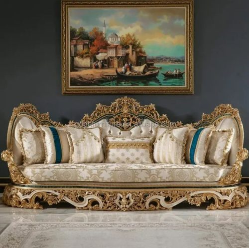 Living Room Furniture Hand Carved Sofa Royal French Furniture Fabric Sofa Set - Image 3