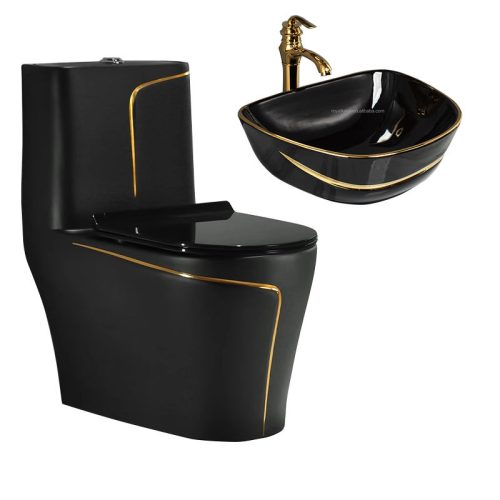 Modern Gold Line Colored One Piece Toilet and Sink Bathroom Wc Toilet Sanitary Ware - Image 2