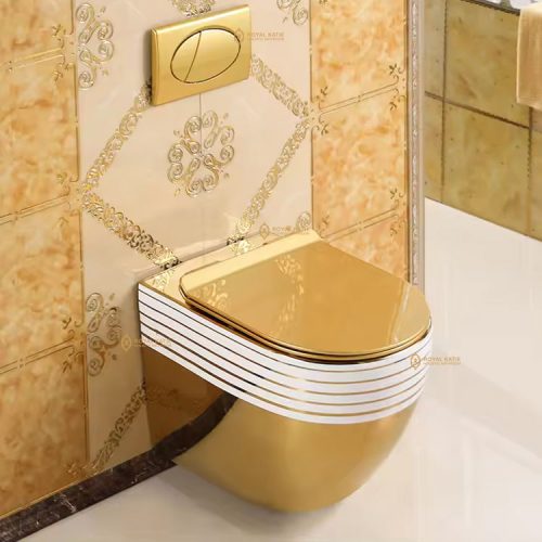 Factory Ceramic Wall Mounted Toilet Electroplating Golden Wall Hung Toilet Dual Gold Toilet - Image 2