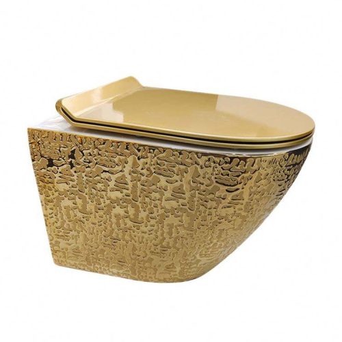 Luxury Ceramic Gold Color Wall Mount Toilet Bowl One Piece Modern Round Cover Seat Smart Toilet P-trap Wall Hang - Image 2