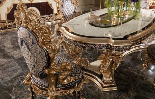 Royal Classic Dining Room Turkish Furniture Table Set Luxury French Rectangular Wooden Dining Set - Image 3