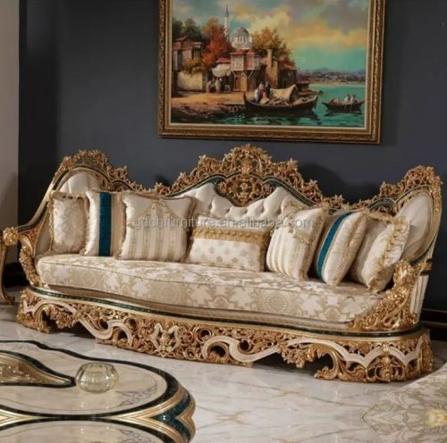 Living Room Furniture Hand Carved Sofa Royal French Furniture Fabric Sofa Set - Image 4