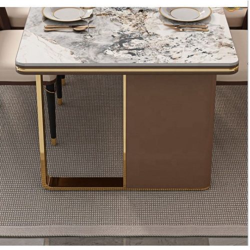 Luxury Modern 6-Seater Marble Stainless Steel Dining Table Set with 8 Chairs for Home or Hotel Dinning Room Furniture - Image 3