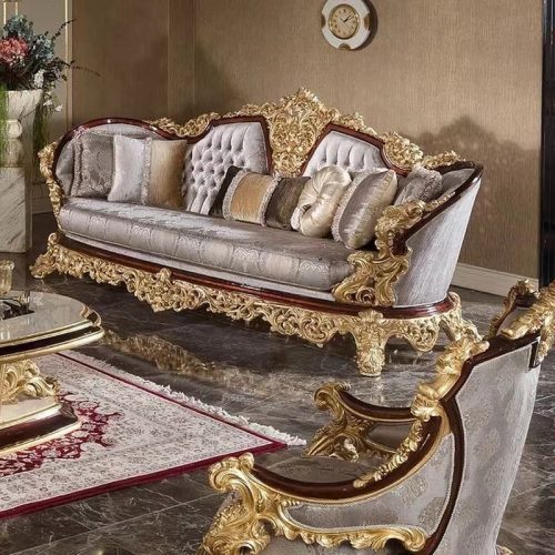 French Antique Genuine Leather Sofa Tufted Three, Two and One Seater + Coffee Table - Image 4