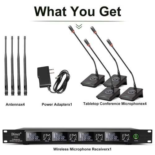 DF204 UHF Wireless 4-Channel Desktop Condenser Gooseneck Microphone System – Designed for Churches and Professional Use - Image 3