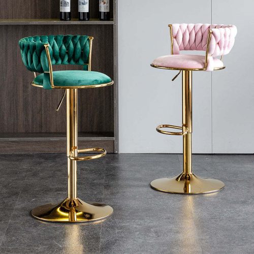 Bar Chair Nordic Counter Furniture Metal Velvet Swivel Leather - Image 3