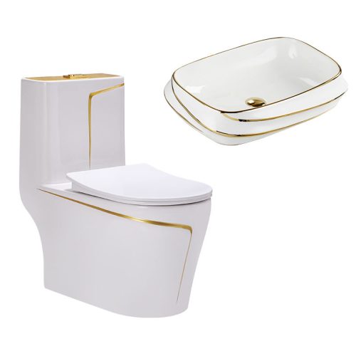 Modern Gold Line Colored One Piece Toilet and Sink Bathroom Wc Toilet Sanitary Ware - Image 3