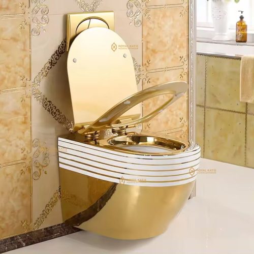 Factory Ceramic Wall Mounted Toilet Electroplating Golden Wall Hung Toilet Dual Gold Toilet - Image 3