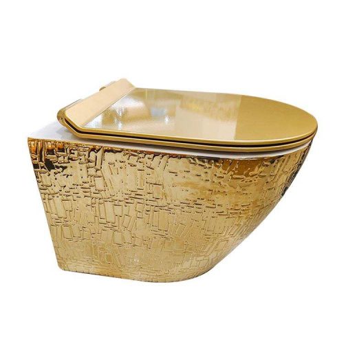 Luxury Ceramic Gold Color Wall Mount Toilet Bowl One Piece Modern Round Cover Seat Smart Toilet P-trap Wall Hang - Image 3