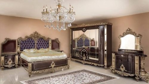 Wooden And Gold Double Bed Genuine Leather Bed Frame Double King Size Bed - Image 5